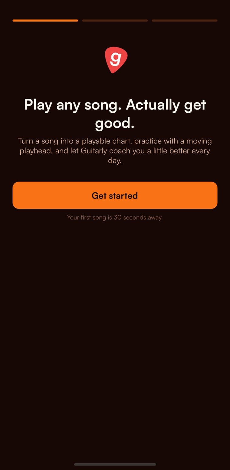 Guitarly onboarding: Play any song. Actually get good.